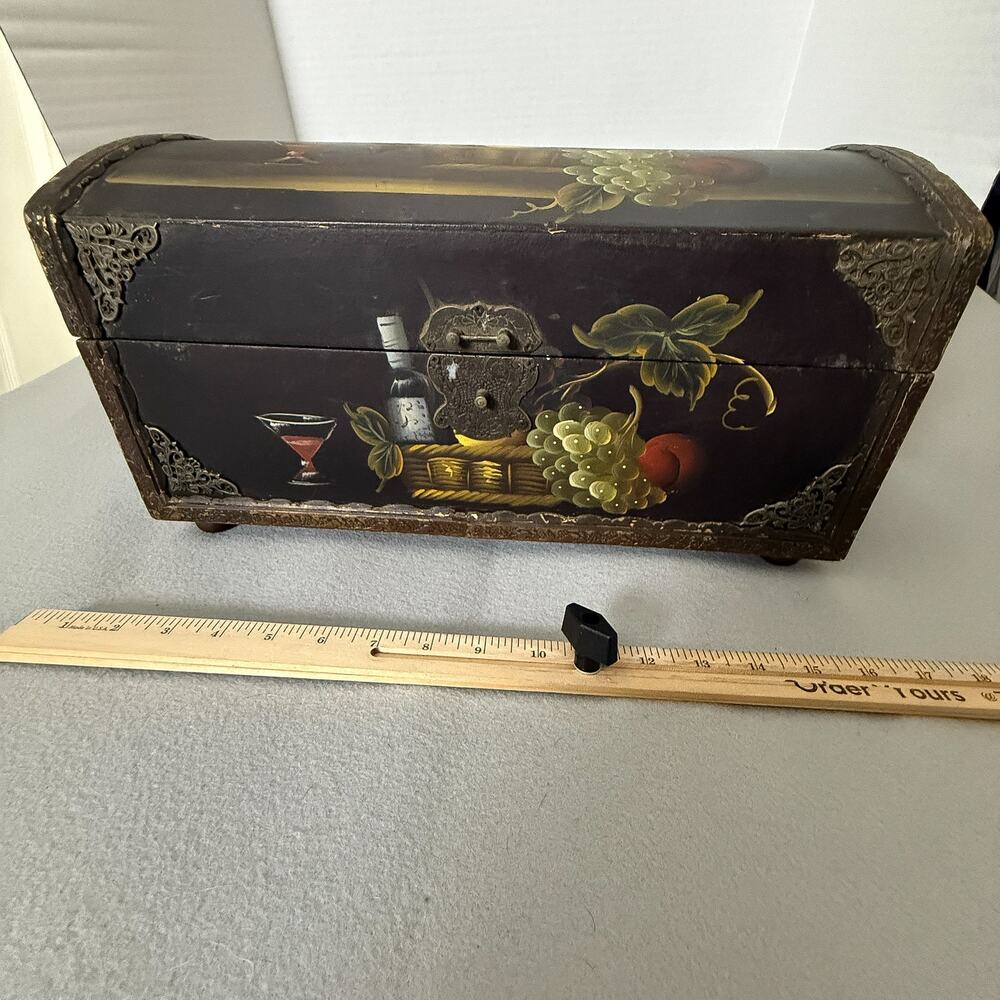 Vintage Hand Painted Wooden Wine Chest Grapes Still Life Box